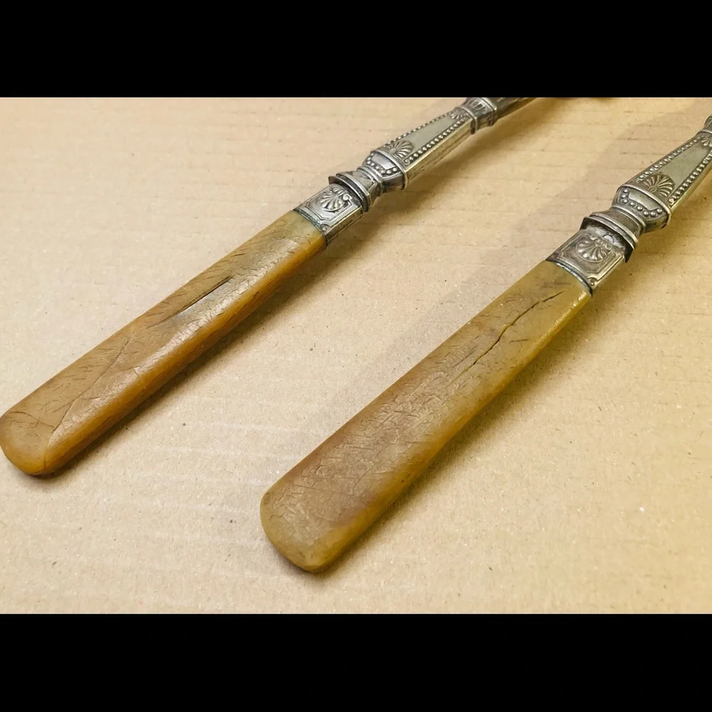 Antique Silver plate center, Bakelite handles serving fork spoon